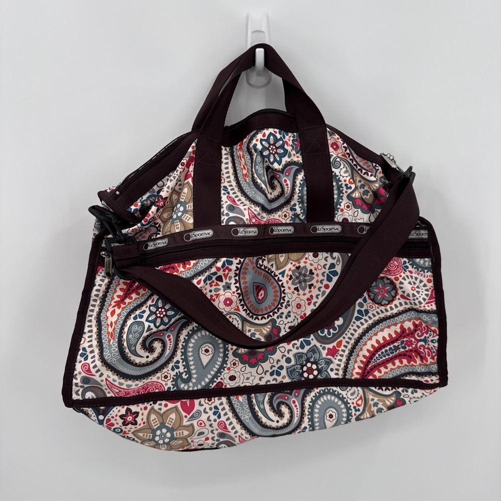 LeSportSac Paisley Large Brown Multicolor Duffle Bag Adjustable Straps Closure